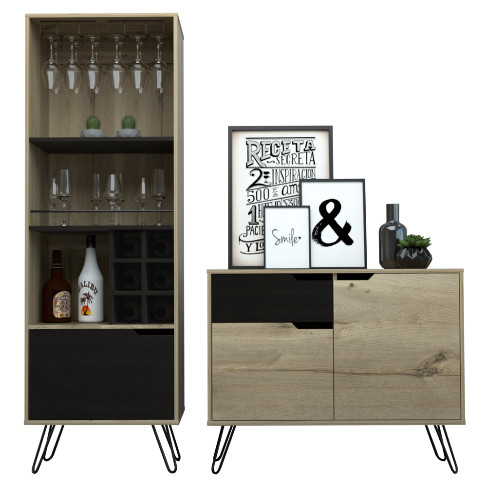 Buffet + Bar Alto Audra Color Duna y Wengue Para Sala De Estar